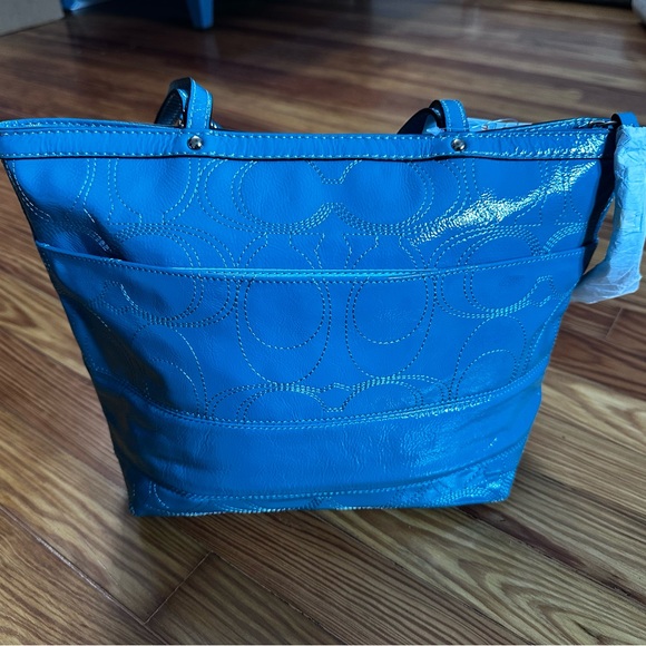 Coach Shiny Leather Teal Green/Blue Tote Bag - Picture 2 of 8